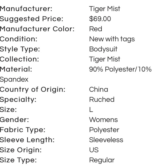 NWT (L) Tiger mist red ruched bodysuit adjustable straps tie front halatian - Picture 12 of 12